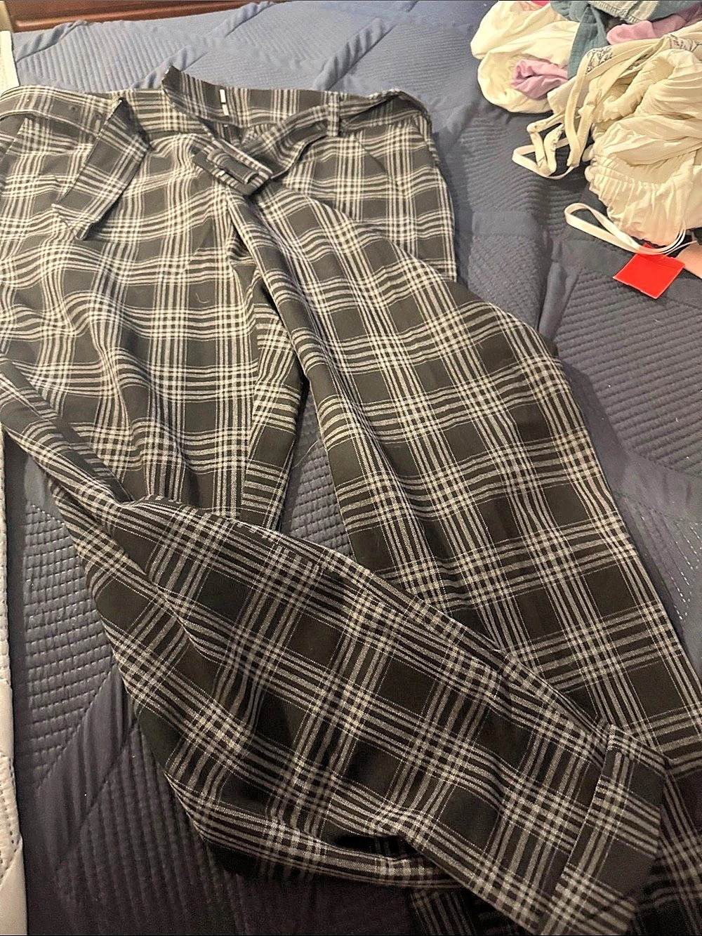 LOFT The Devin Slim Pants in Plaid Black & White Size 12